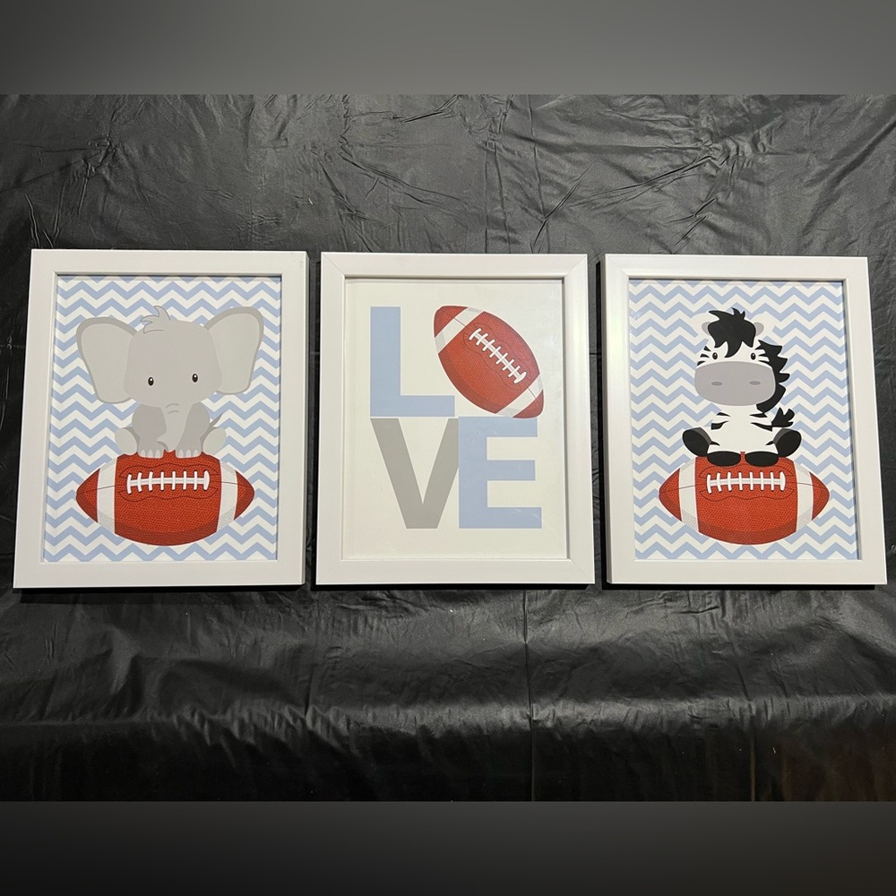 Set of 3 Football Themed Animal Wall Art